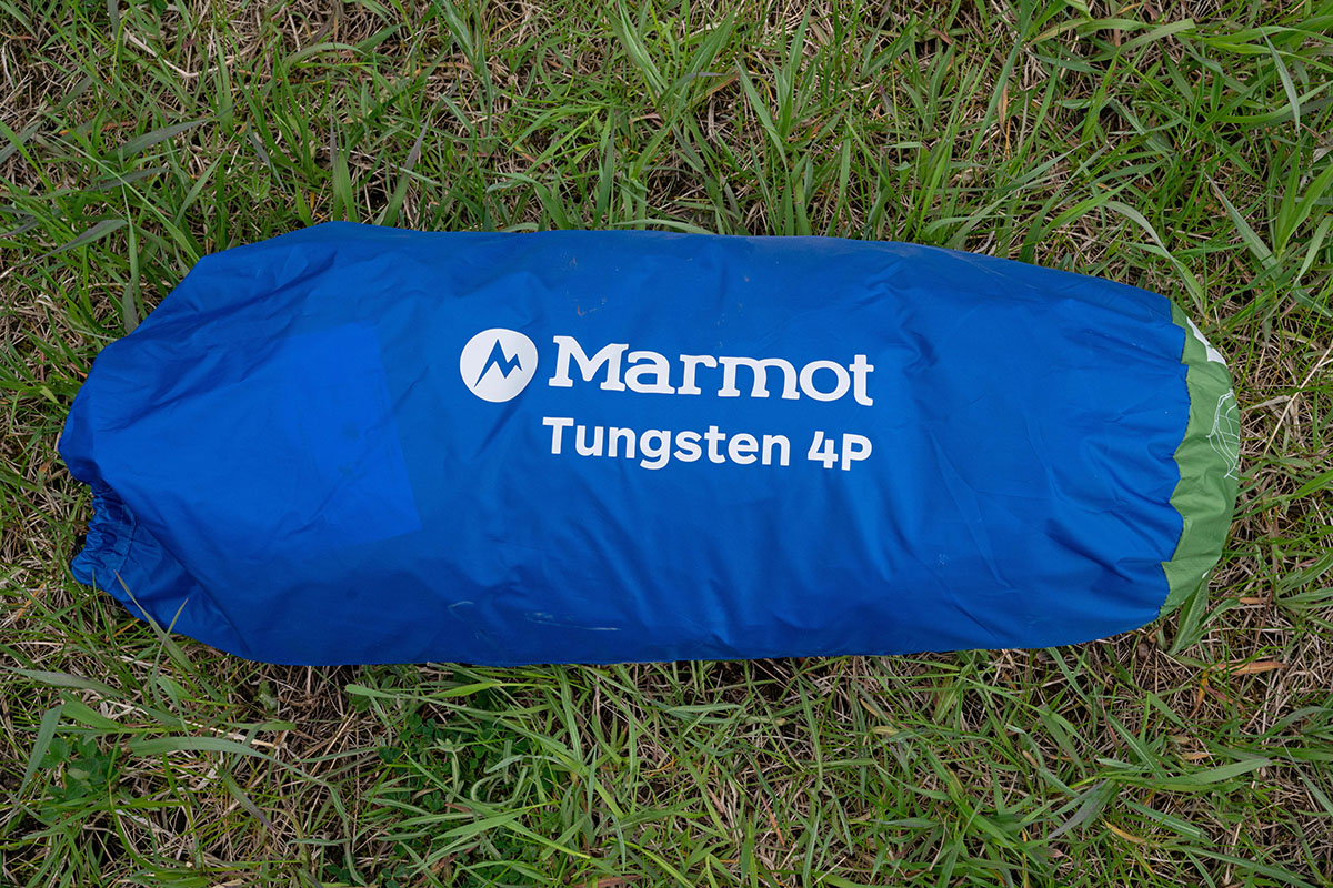 Marmot Tungsten 4P camping tent (packed away)